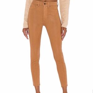 High Waist Ankle Skinny With Faux Pockets - Tan